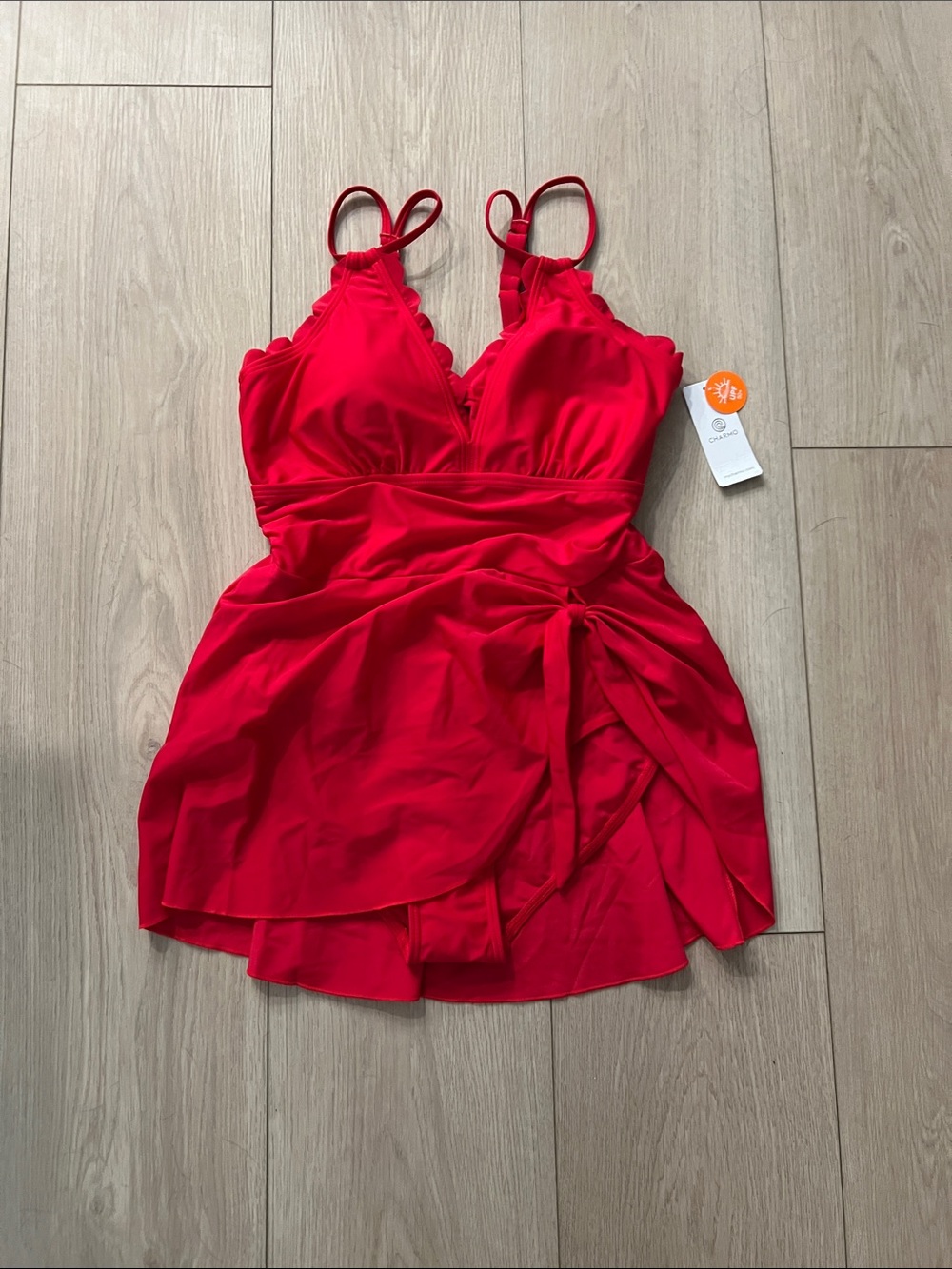 Women’s Red One-Piece Swimdress with Skirt